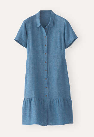 Kleid mit gerafftem Saum, Aqua/Navyblau, webstill