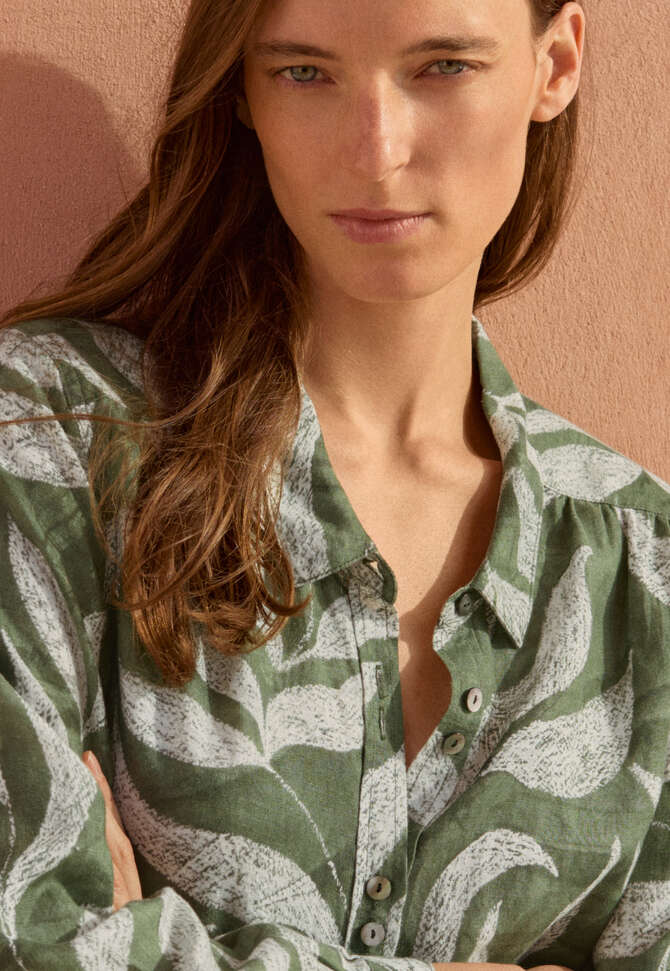 Bedruckte Bluse, Waldgr&uuml;n/Creme, completeTheLook