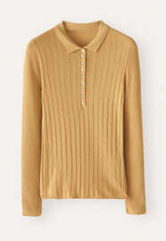 Gerippter Polo-Pullover, Honiggelb, webstill