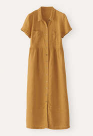 Kleid mit geraffter Taille, Honigocker, webstill