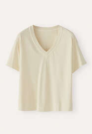 T-Shirt mit V-Ausschnitt, Ecru, webstill