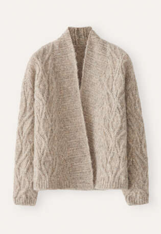 Zopfmuster-Cardigan, Rehbraun-Grau, webstill